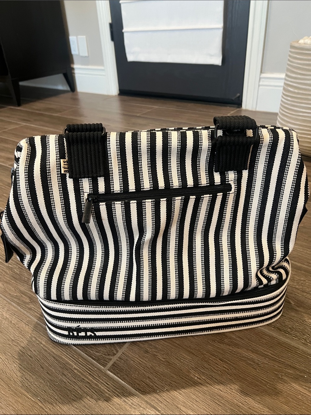 BEIS Black & White Striped Travel Tote large size
